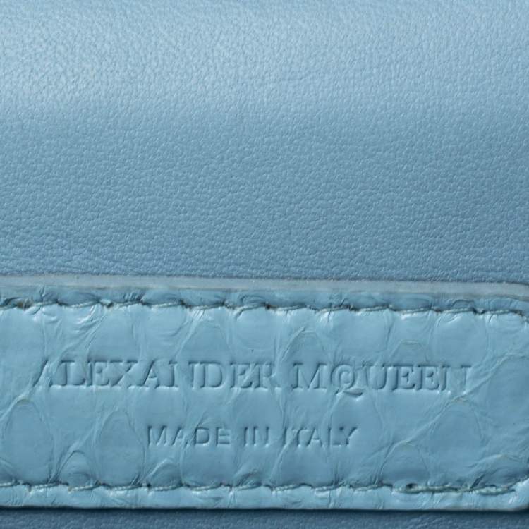 Pre Owned Alexander McQueen Powder Blue Python Mini Insignia Chain Bag