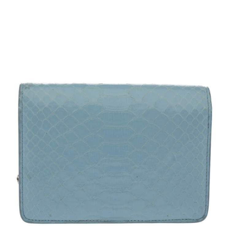 Pre Owned Alexander McQueen Powder Blue Python Mini Insignia Chain Bag