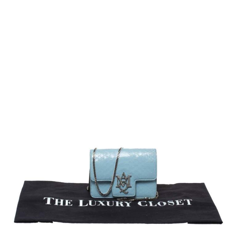 Pre Owned Alexander McQueen Powder Blue Python Mini Insignia Chain Bag