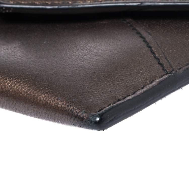 Pre Owned Alexander McQueen Metallic Brown Leather Skull Card Holder