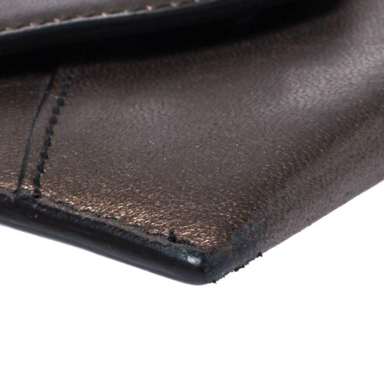 Pre Owned Alexander McQueen Metallic Brown Leather Skull Card Holder