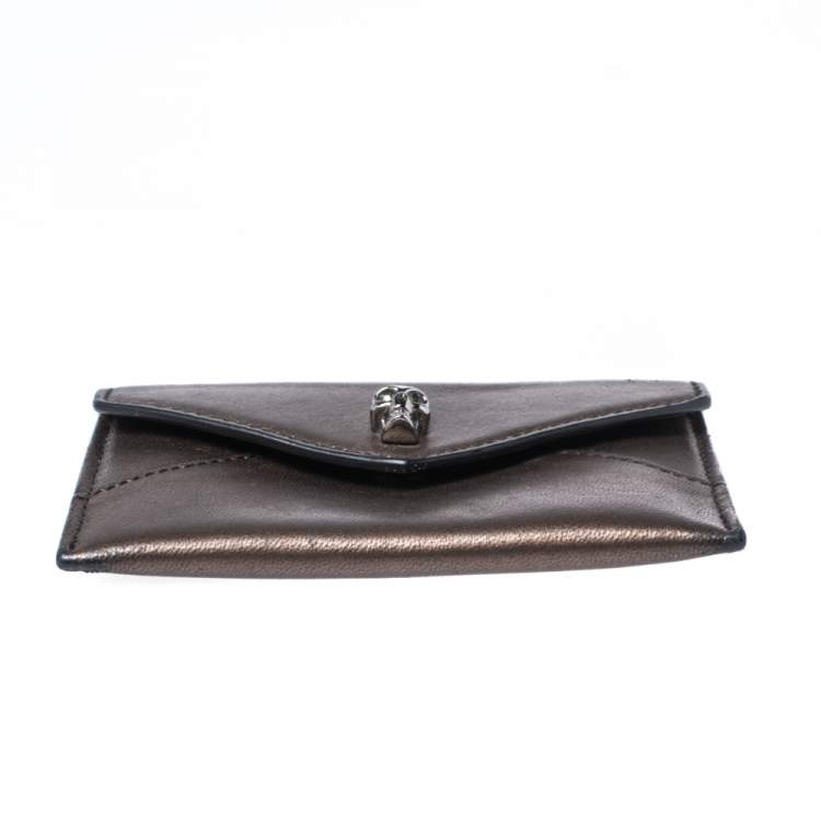 Pre Owned Alexander McQueen Metallic Brown Leather Skull Card Holder