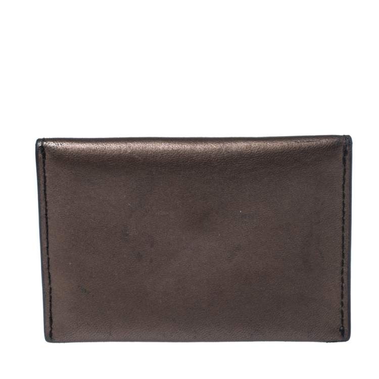 Pre Owned Alexander McQueen Metallic Brown Leather Skull Card Holder