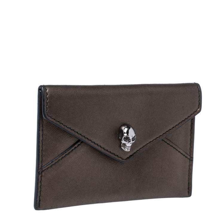 Pre Owned Alexander McQueen Metallic Brown Leather Skull Card Holder