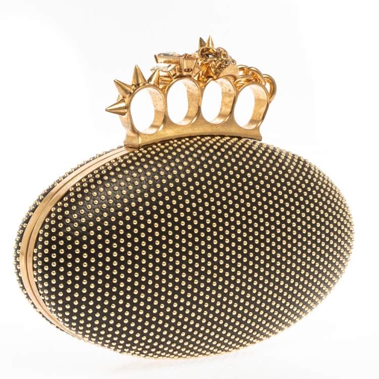 Pre Owned Alexander McQueen Black Leather Studded Knuckle Duster Clutch