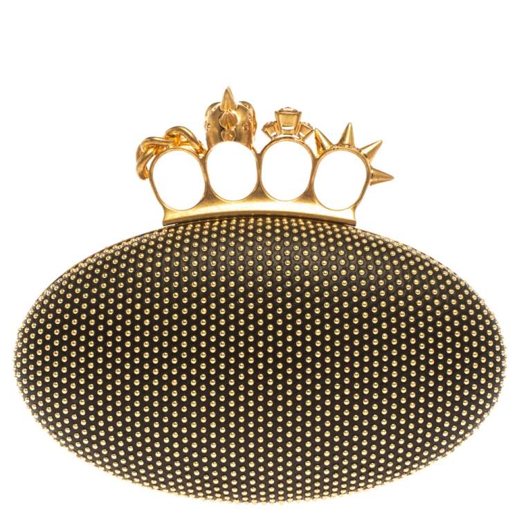 Pre Owned Alexander McQueen Black Leather Studded Knuckle Duster Clutch