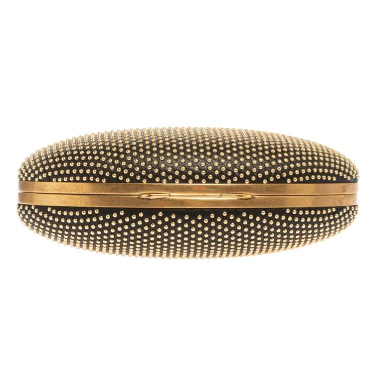 Pre Owned Alexander McQueen Black Leather Studded Knuckle Duster Clutch