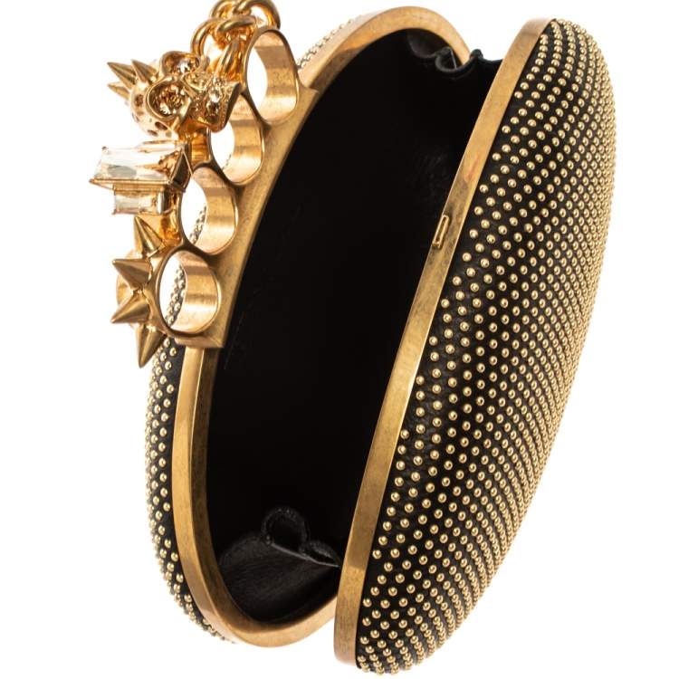 Pre Owned Alexander McQueen Black Leather Studded Knuckle Duster Clutch