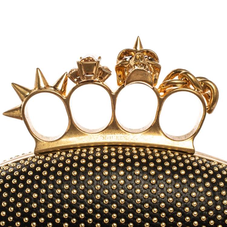 Pre Owned Alexander McQueen Black Leather Studded Knuckle Duster Clutch