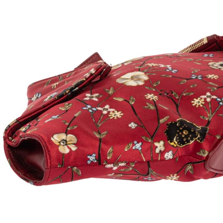 Pre Owned Alexander McQueen Multicolor Floral Print Satin and Leather Medium De Manta Clutch