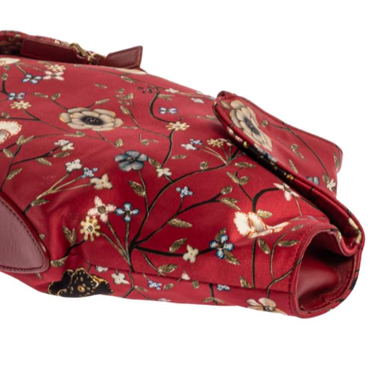 Pre Owned Alexander McQueen Multicolor Floral Print Satin and Leather Medium De Manta Clutch
