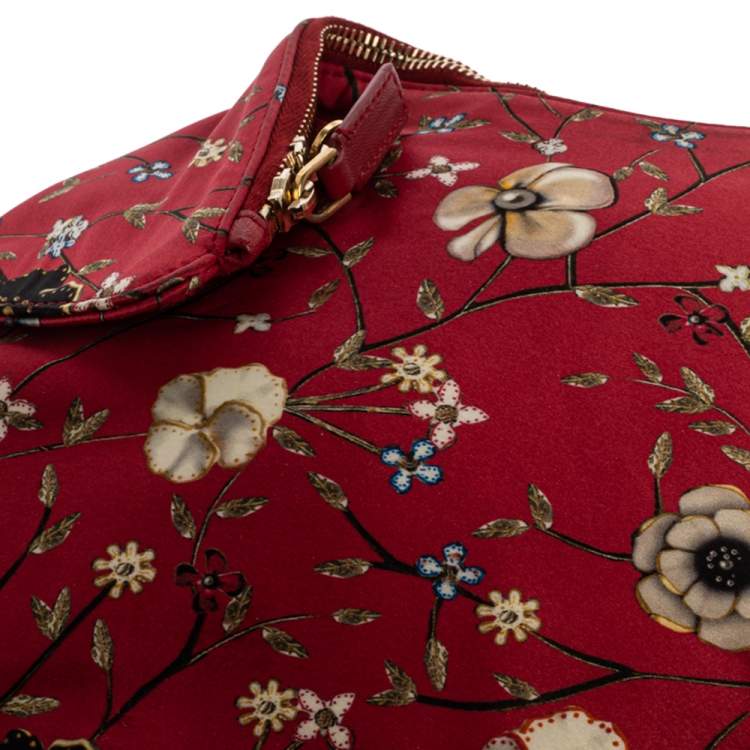 Pre Owned Alexander McQueen Multicolor Floral Print Satin and Leather Medium De Manta Clutch