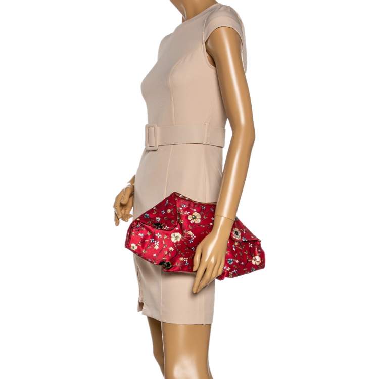Pre Owned Alexander McQueen Multicolor Floral Print Satin and Leather Medium De Manta Clutch