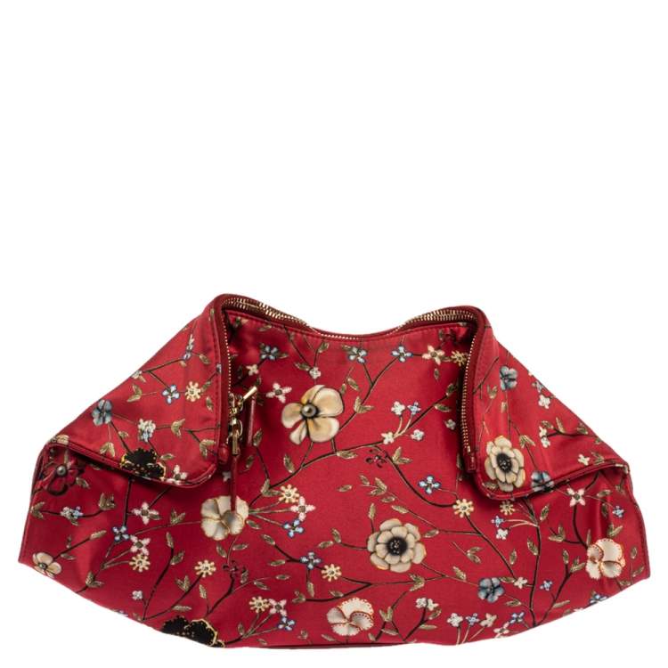 Pre Owned Alexander McQueen Multicolor Floral Print Satin and Leather Medium De Manta Clutch