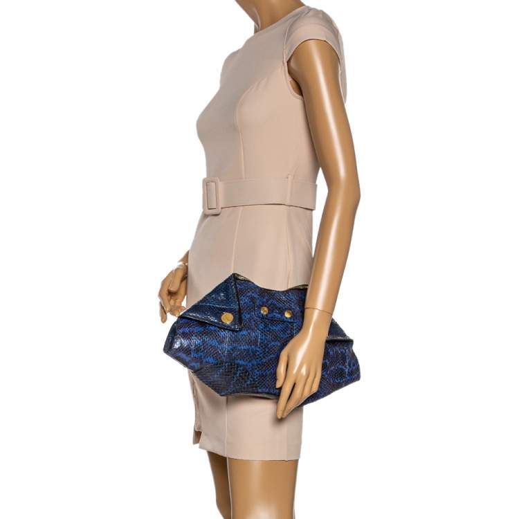 Pre Owned Alexander McQueen Blue Python Medium Faithful De Manta Clutch