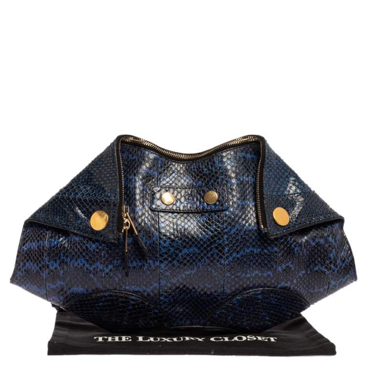Pre Owned Alexander McQueen Blue Python Medium Faithful De Manta Clutch