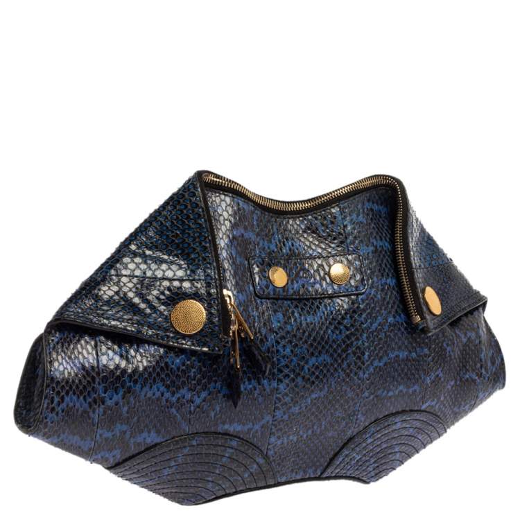 Pre Owned Alexander McQueen Blue Python Medium Faithful De Manta Clutch