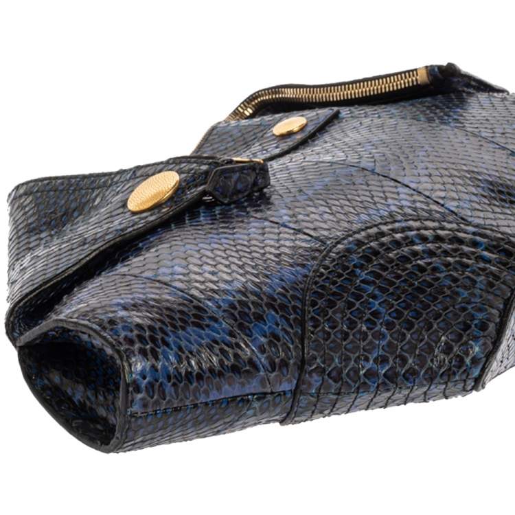 Pre Owned Alexander McQueen Blue Python Medium Faithful De Manta Clutch