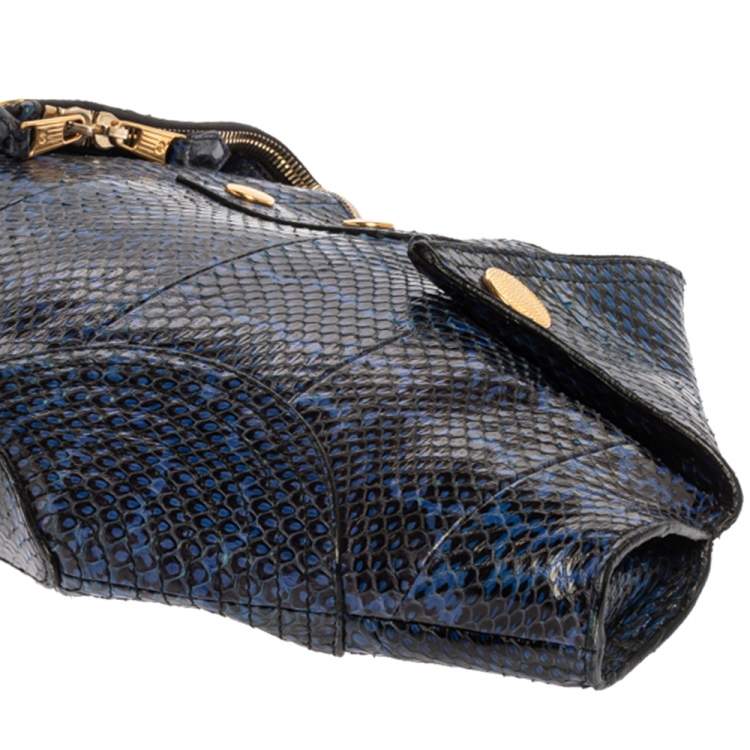 Pre Owned Alexander McQueen Blue Python Medium Faithful De Manta Clutch