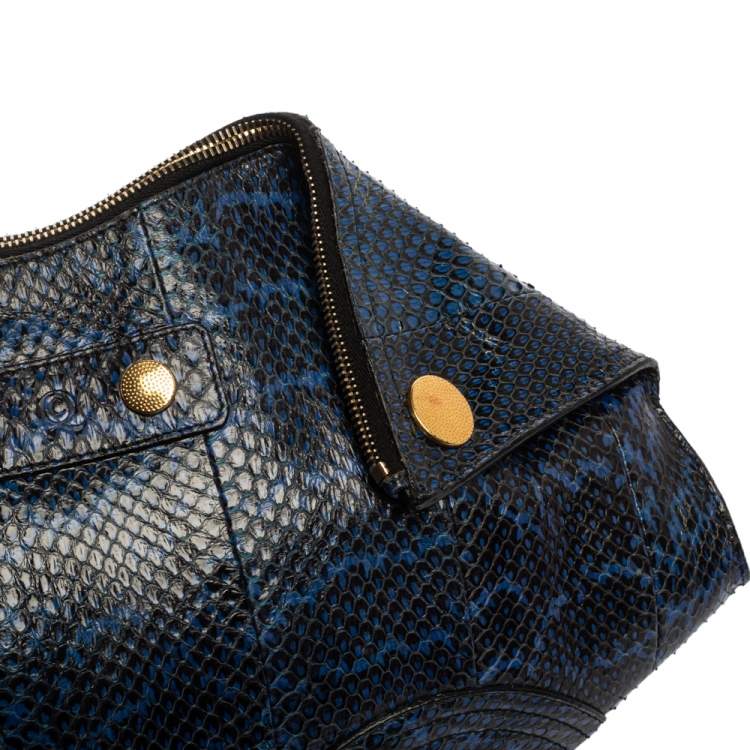Pre Owned Alexander McQueen Blue Python Medium Faithful De Manta Clutch
