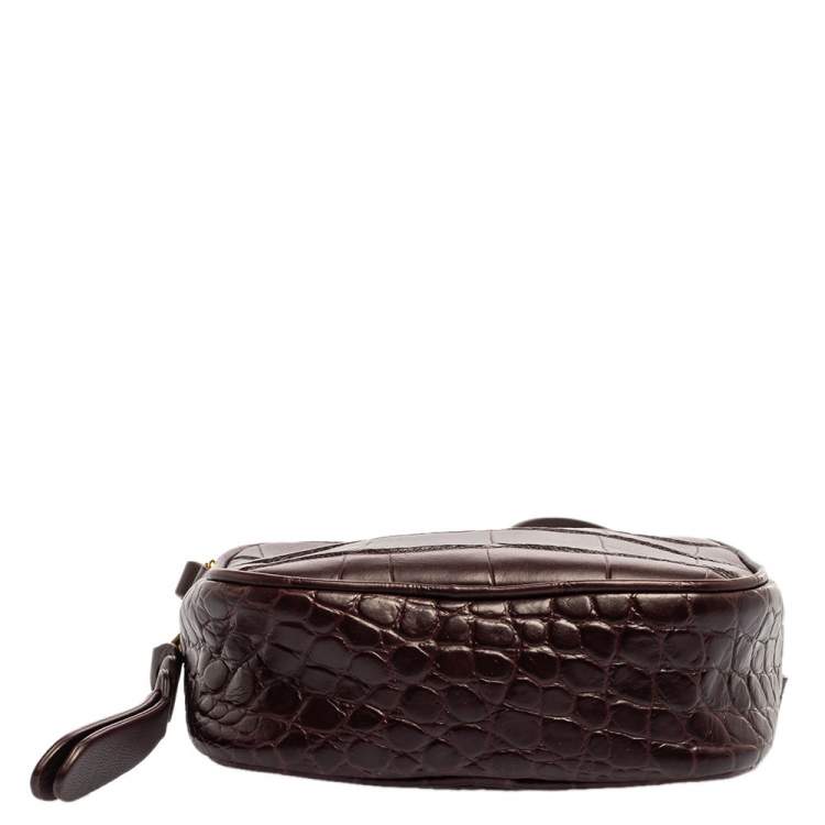 Pre Owned Alexander Mcqueen Burgundy Crocodile Embossed Leather Camera Bag 