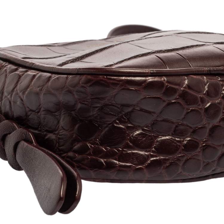 Pre Owned Alexander Mcqueen Burgundy Crocodile Embossed Leather Camera Bag 