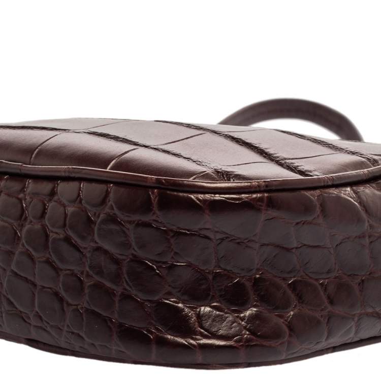 Pre Owned Alexander Mcqueen Burgundy Crocodile Embossed Leather Camera Bag 