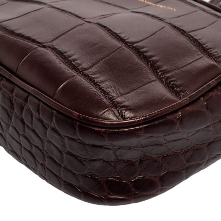 Pre Owned Alexander Mcqueen Burgundy Crocodile Embossed Leather Camera Bag 