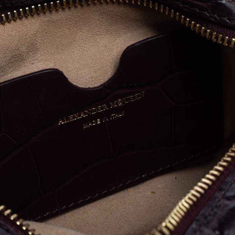 Pre Owned Alexander Mcqueen Burgundy Crocodile Embossed Leather Camera Bag 