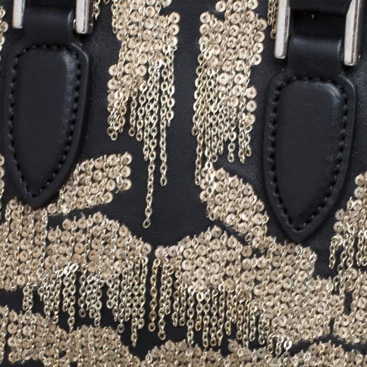 Pre Owned Alexander McQueen Black Leather Mini Fringed Heroine Bag