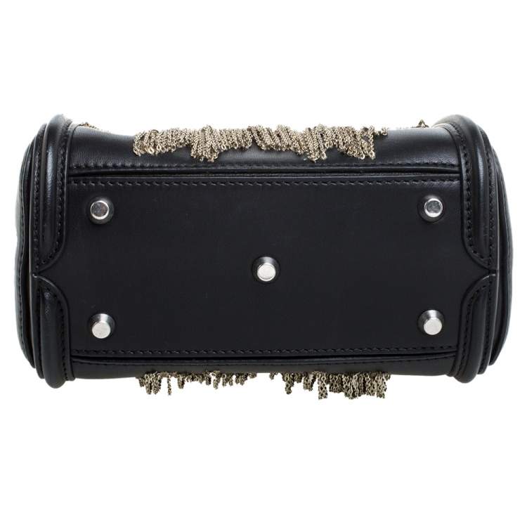 Pre Owned Alexander McQueen Black Leather Mini Fringed Heroine Bag
