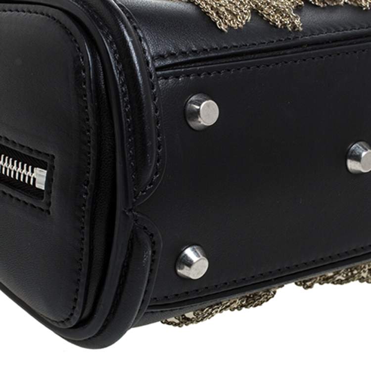 Pre Owned Alexander McQueen Black Leather Mini Fringed Heroine Bag