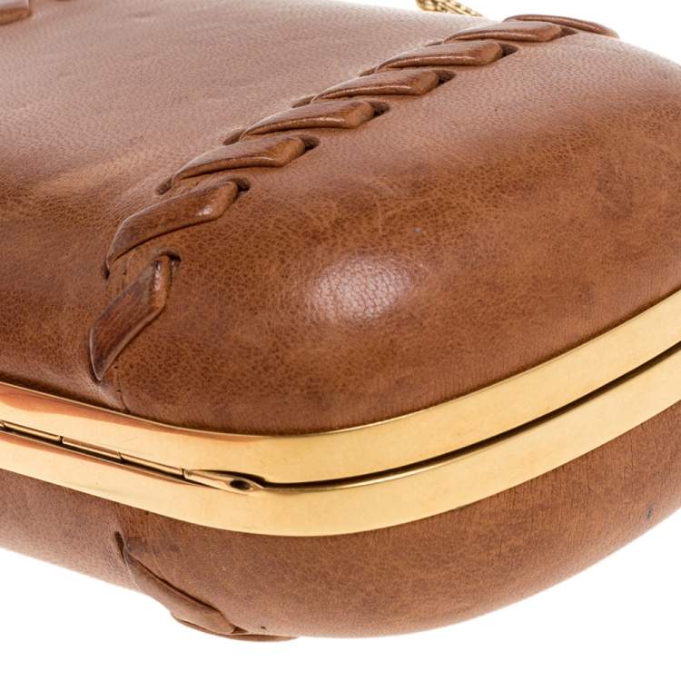 Pre Owned Alexander McQueen Brown Leather Skull Box Clutch
