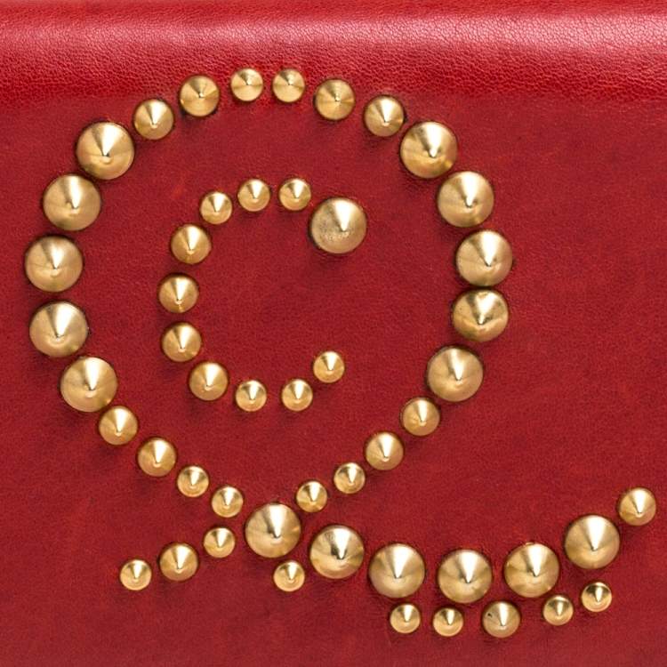 Pre Owned Alexander McQueen Red Leather Studded Flap Clutch
