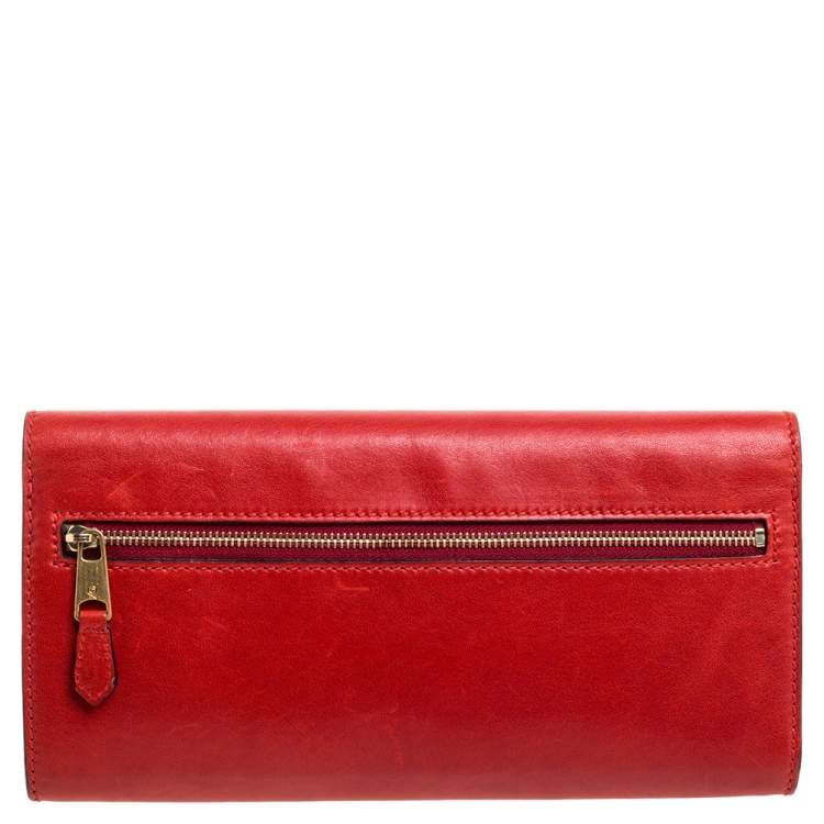 Pre Owned Alexander McQueen Red Leather Studded Flap Clutch