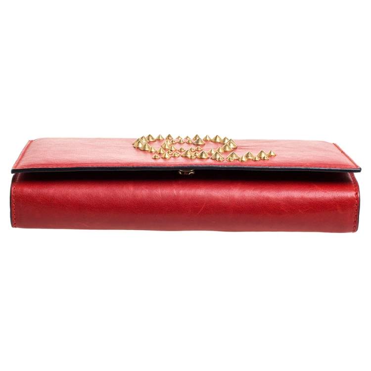 Pre Owned Alexander McQueen Red Leather Studded Flap Clutch