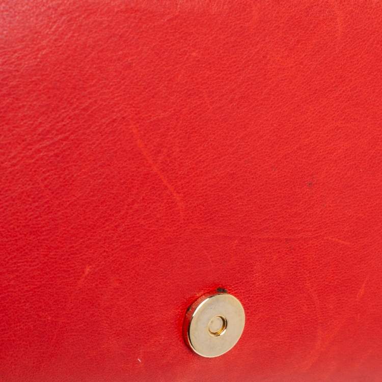 Pre Owned Alexander McQueen Red Leather Studded Flap Clutch