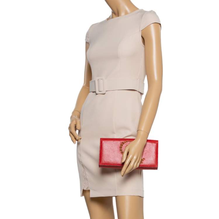 Pre Owned Alexander McQueen Red Leather Studded Flap Clutch
