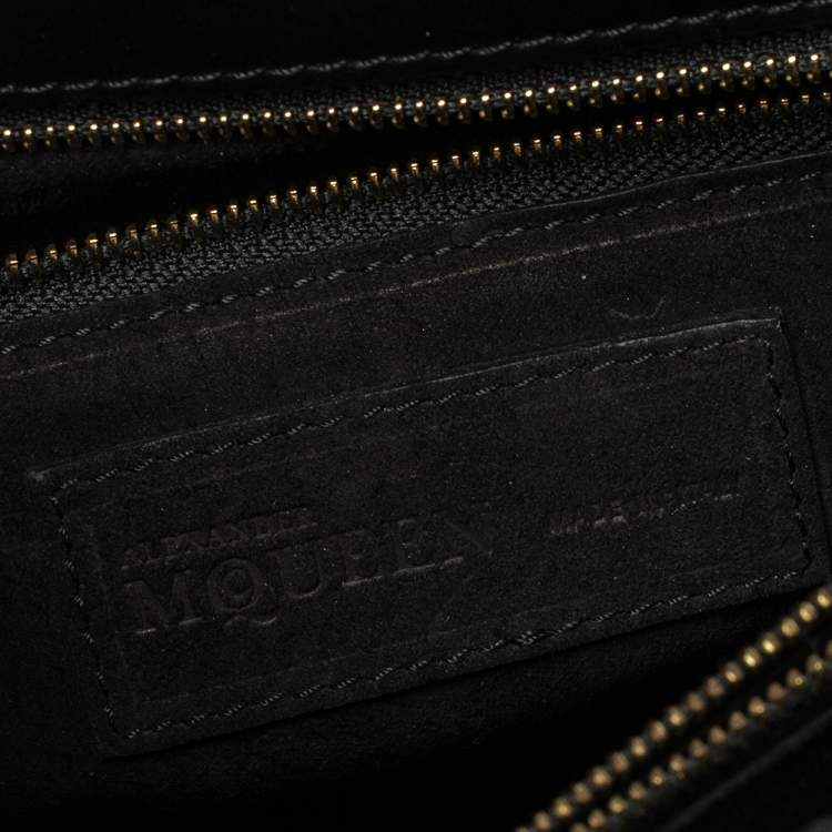 Pre Owned Alexander McQueen Black Leather Crystal Flower Clasp Top Handle Bag