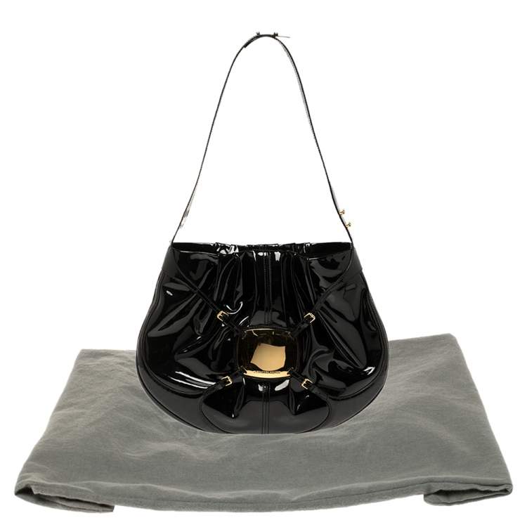 Pre Owned Alexander McQueen Black Patent Leather Clover Hobo