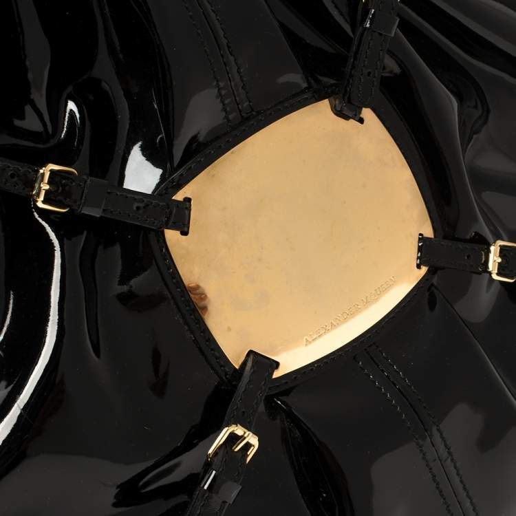 Pre Owned Alexander McQueen Black Patent Leather Clover Hobo