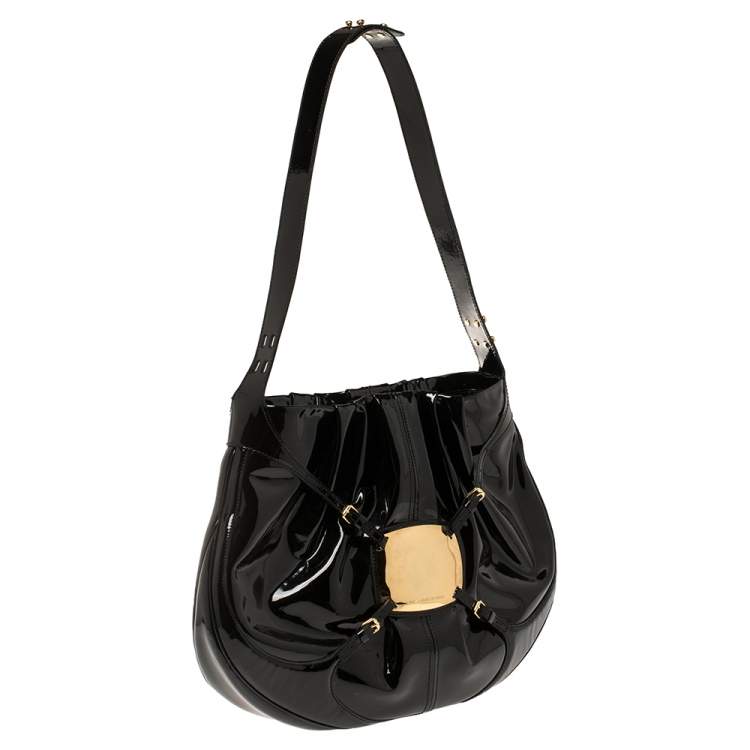 Pre Owned Alexander McQueen Black Patent Leather Clover Hobo