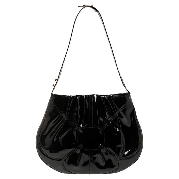 Pre Owned Alexander McQueen Black Patent Leather Clover Hobo