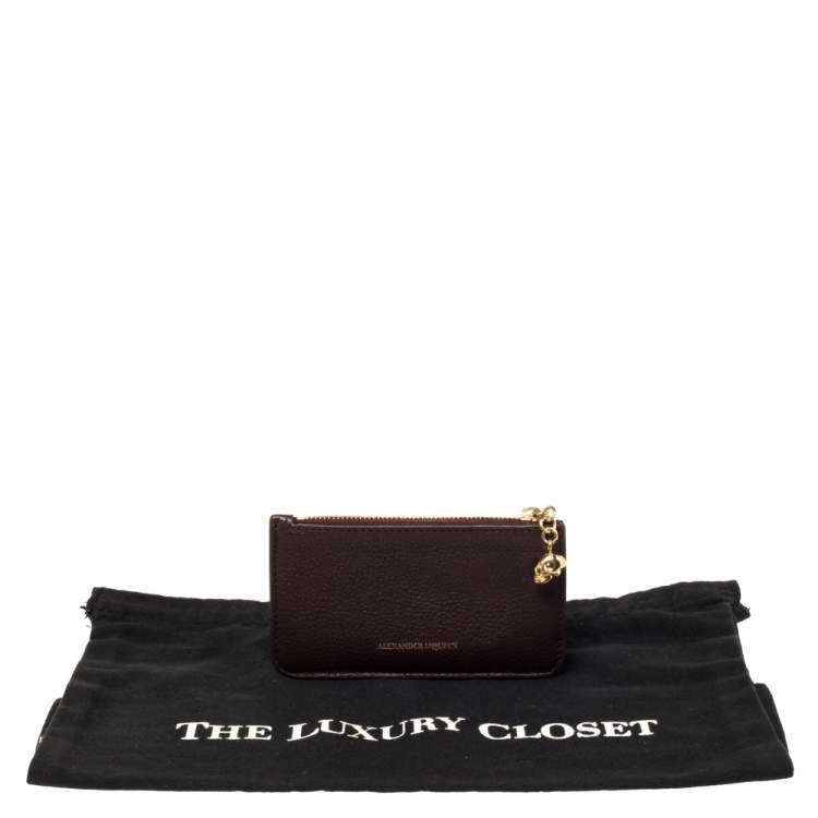 Pre Owned Alexander McQueen Burgundy Leather Zip Card Holder 