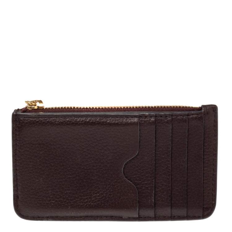 Pre Owned Alexander McQueen Burgundy Leather Zip Card Holder 
