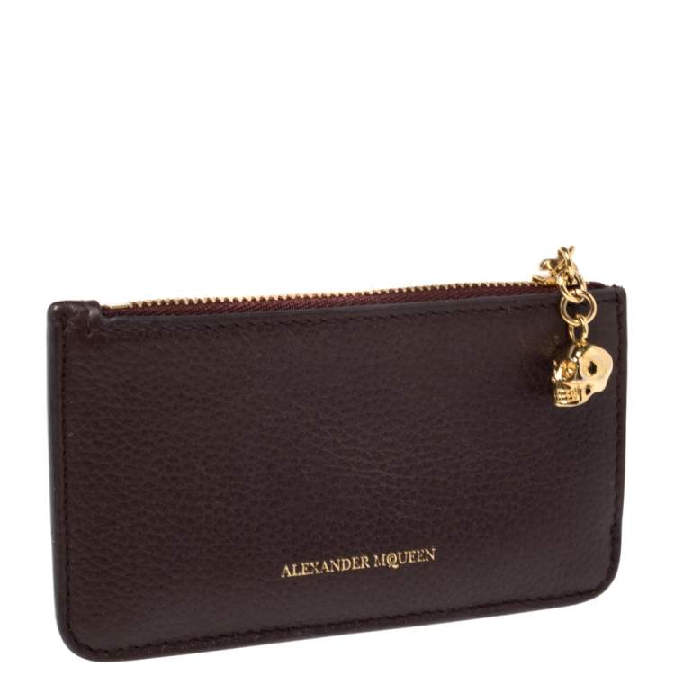 Pre Owned Alexander McQueen Burgundy Leather Zip Card Holder 