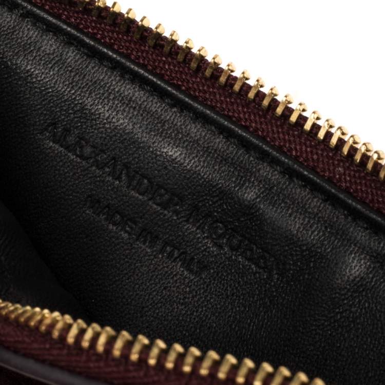 Pre Owned Alexander McQueen Burgundy Leather Zip Card Holder 