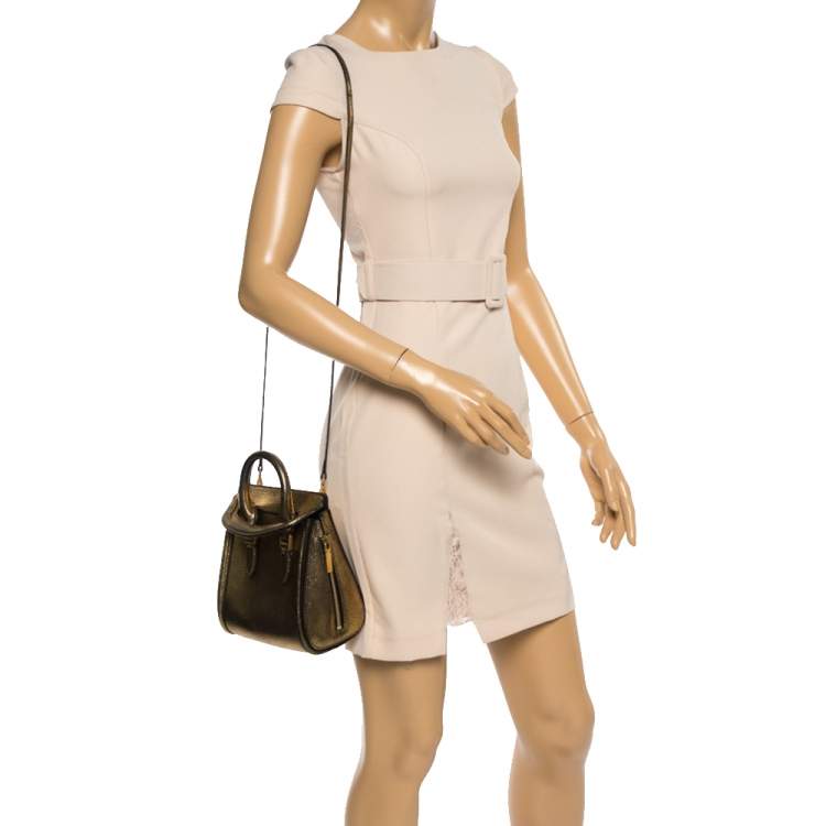 Pre Owned Alexander McQueen Metallic Gold Leather Mini Heroine Bag