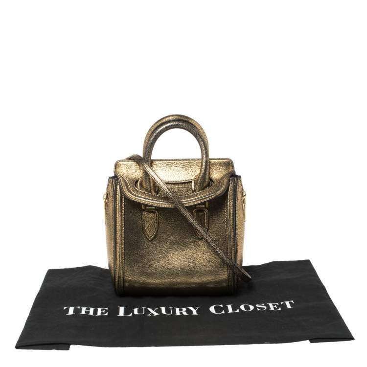 Pre Owned Alexander McQueen Metallic Gold Leather Mini Heroine Bag
