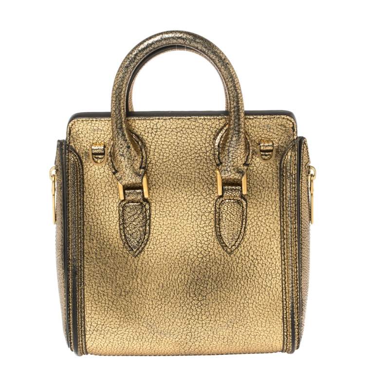 Pre Owned Alexander McQueen Metallic Gold Leather Mini Heroine Bag